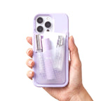 Poche pocket case in lilac held in one hand